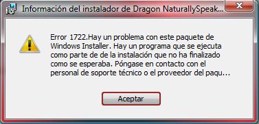 dragon natural Speaking error 1722